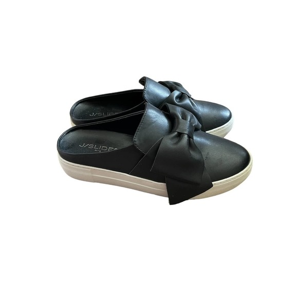 JSlides Womens Leather Bella Bow Slides Mules Round Toe Size 7.5US Black - Picture 3 of 5